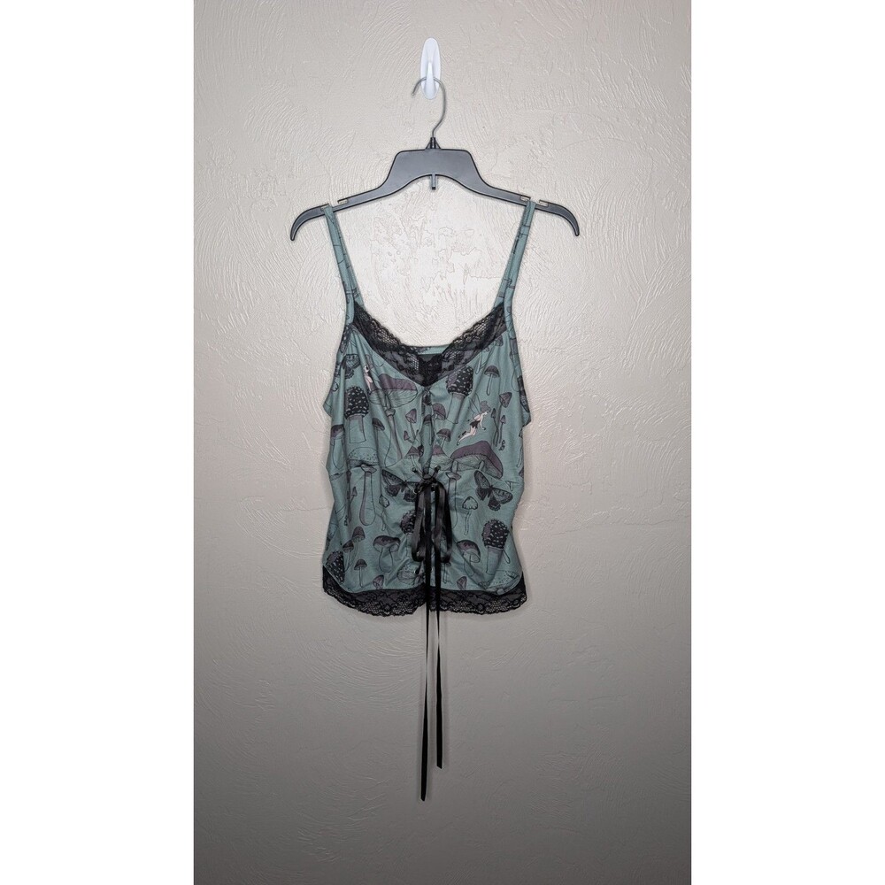 Hot Topic Disney Womens Plus 1 Green Peter Pan Tinker Bell Mushroom Lace-Up Cami